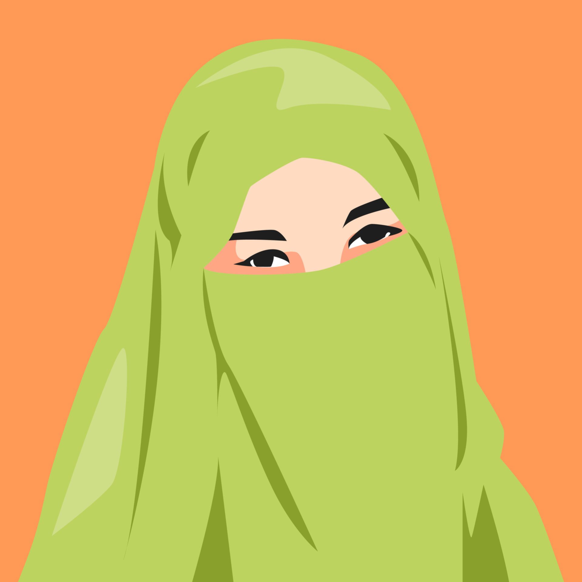 portrait-of-a-beautiful-woman-wearing-a-hijab-and-veil-in-green-isolated-orange-background-avatar-or-profile-for-social-media-flat-illustration-free-vector